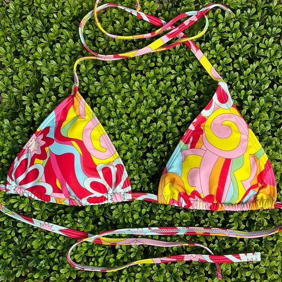 💥 Orange Multicolor Triangle Bikini Top | Size Large - Picture 1 of 5